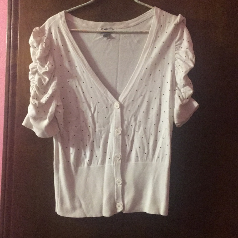 White with black polka dot sweater top